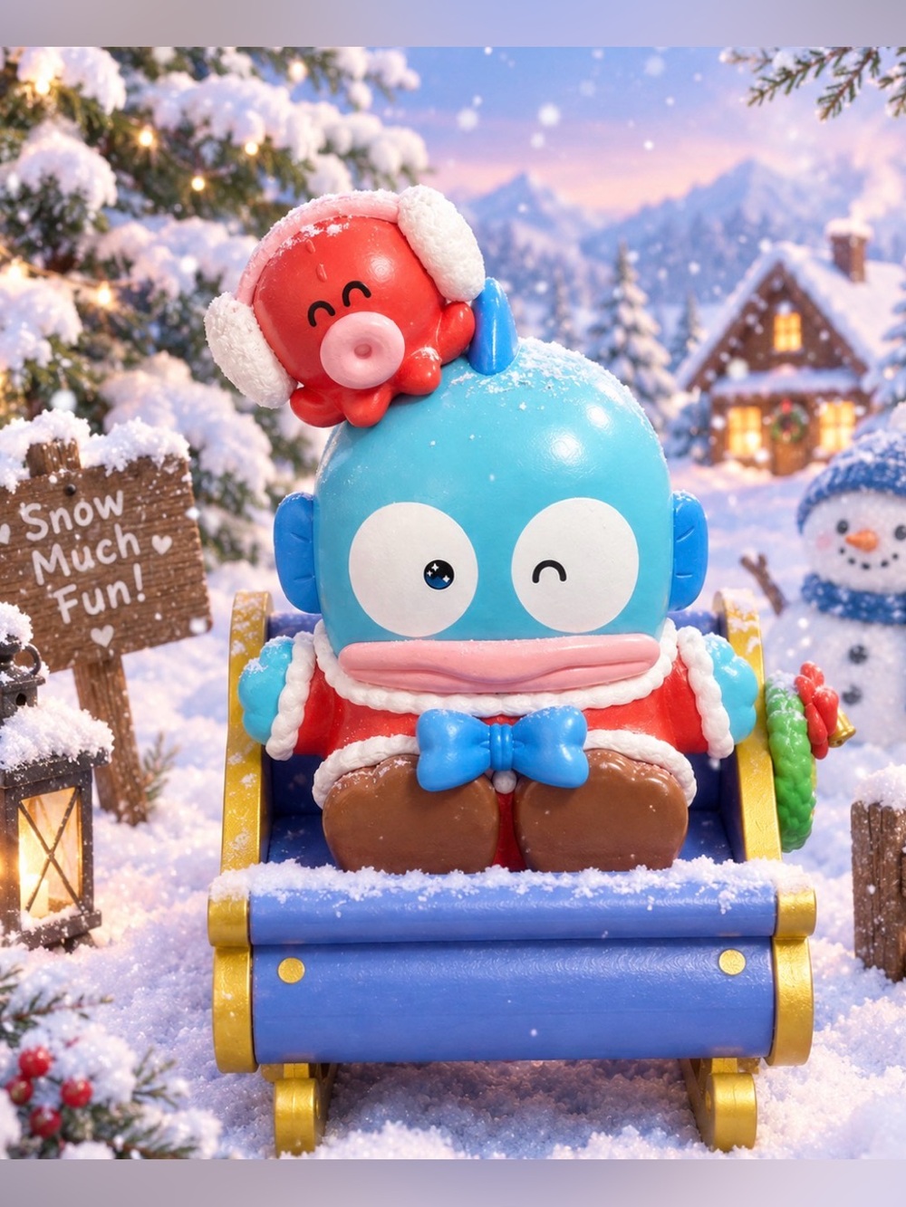 ❄️ Cute! Hangyodon with Sayuri Figurines in a Sled - Winter Sledding Series ⛄️